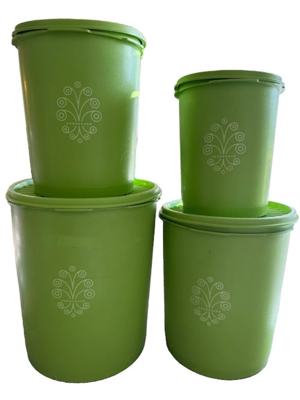 Set of 4 Vintage Apple Green Tupperware Canisters